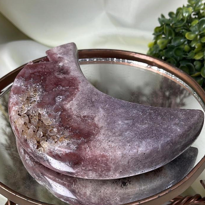 Stunning BIG Brazilian Pink Amethyst Moon w Raspberry & Purple Druzy - 506 grams