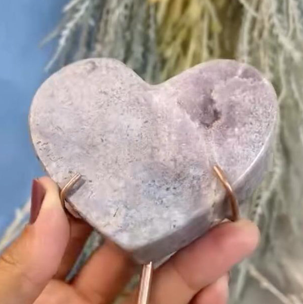 Brazilian Pink Amethyst Heart on Stand - 284 grams