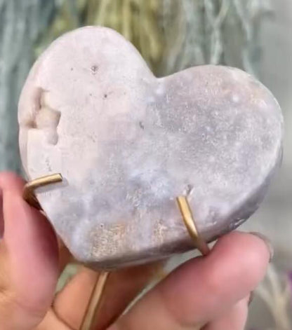 Brazilian Pink Amethyst Heart w bubble Druzy on Stand - 142 grams