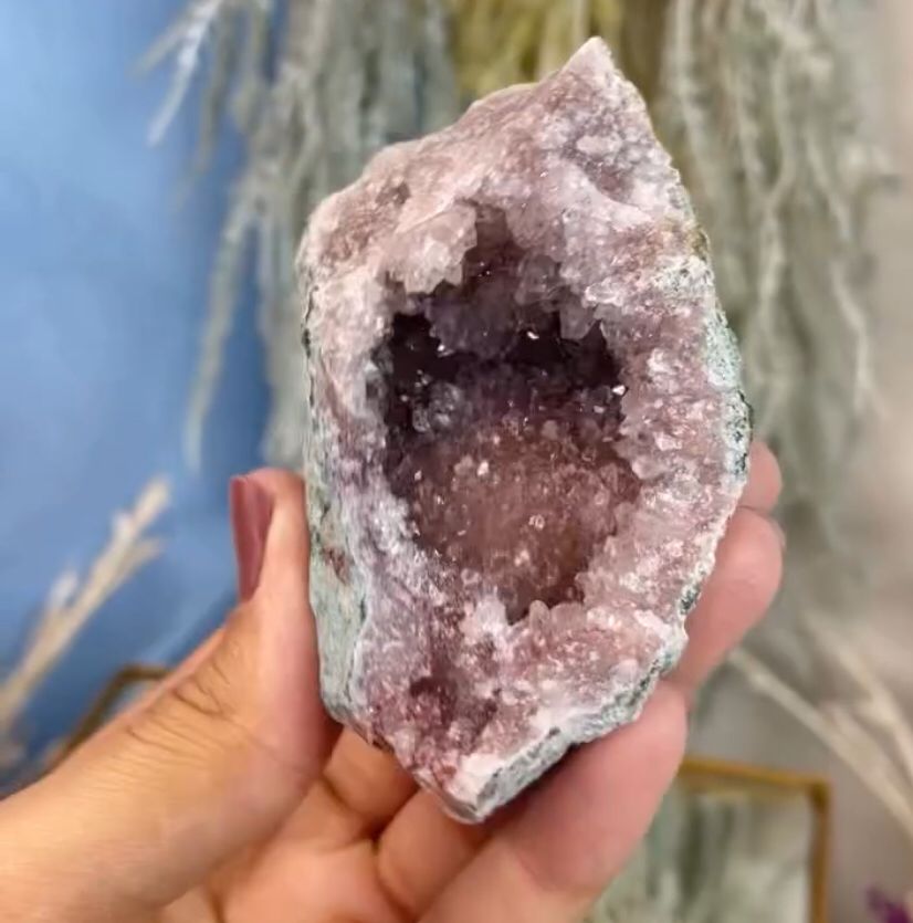 Brazilian Pink Amethyst Natural Sparkly Druzy Freeform Geode - 190 grams