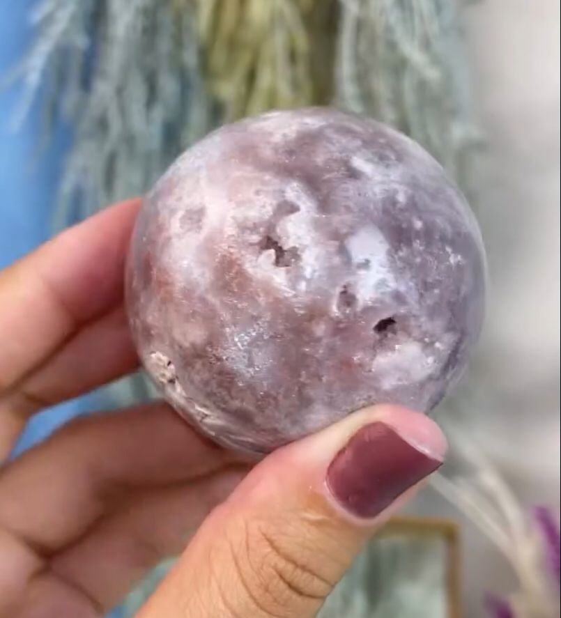 Unique Brazilian Pink / Lavender Amethyst Sphere w Druzy w stand - 204 grams / 5.7 cms