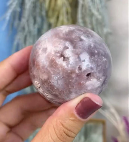 Unique Brazilian Pink / Lavender Amethyst Sphere w Druzy w stand - 204 grams / 5.7 cms