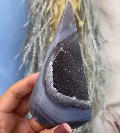 Brazilian Black Agate Druzy Tower Geode Freeform - 250 grams