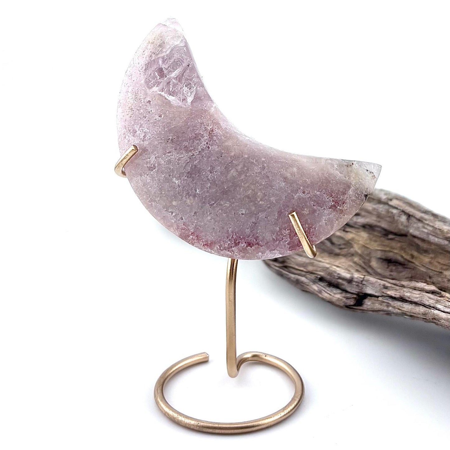 Brazilian Pink Amethyst Moon on Stand - 104 grams