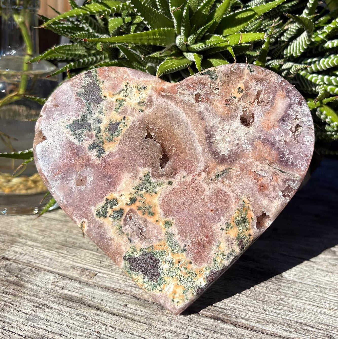 BIG Brazilian Pink Amethyst Heart w Lavender Coloration and Jasper - 472 grams