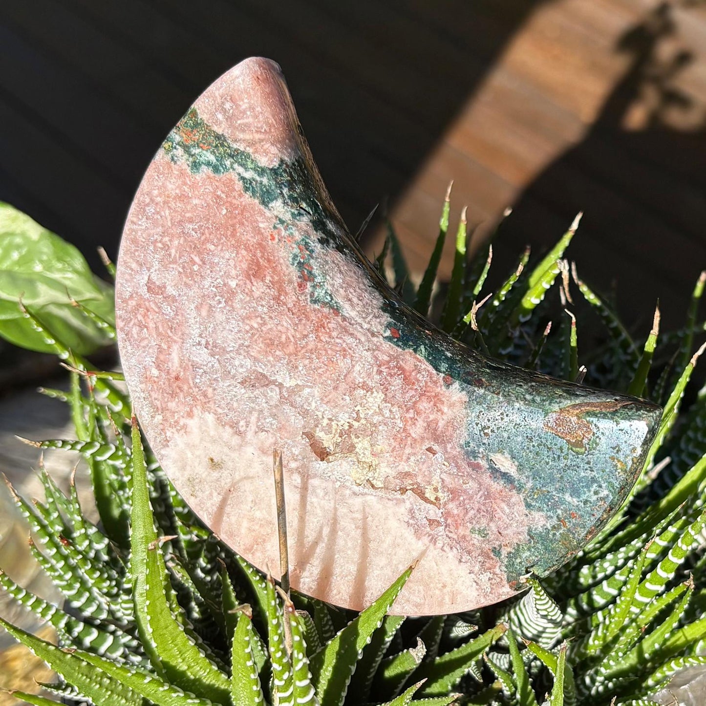 BIG Brazilian Pink Amethyst Moon with Jasper and Druzy - 358 grams