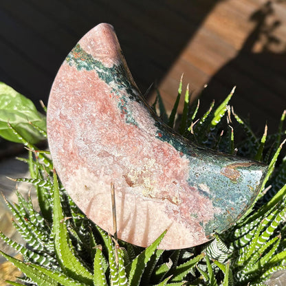 BIG Brazilian Pink Amethyst Moon with Jasper and Druzy - 358 grams
