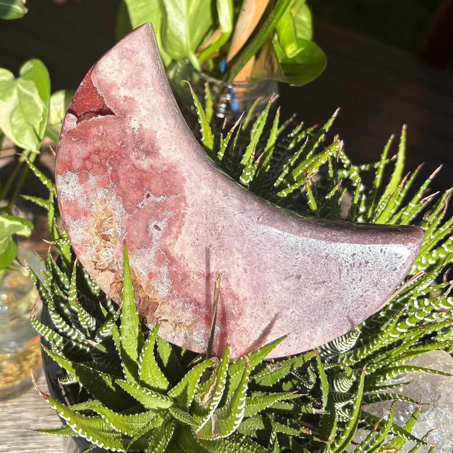Stunning BIG Brazilian Pink Amethyst Moon w Raspberry & Purple Druzy - 506 grams