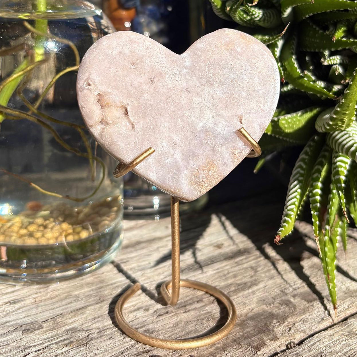 Brazilian Pink Amethyst Heart w bubble Druzy on Stand - 142 grams