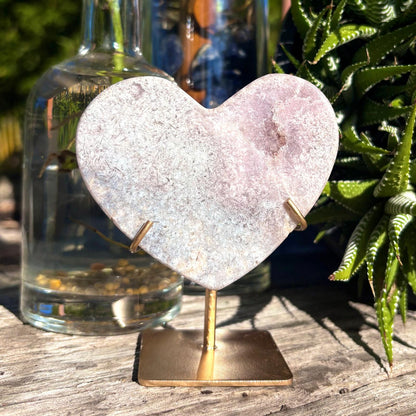Brazilian Pink Amethyst Heart on Stand - 284 grams