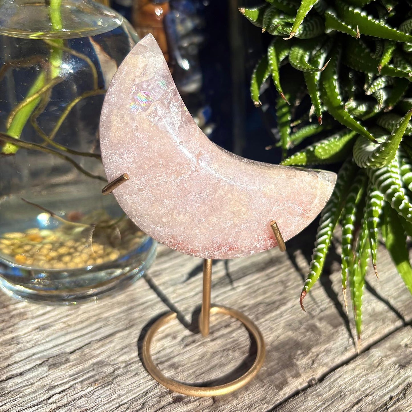 Brazilian Pink Amethyst Moon on Stand - 104 grams