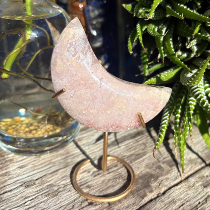 Brazilian Pink Amethyst Moon on Stand - 104 grams