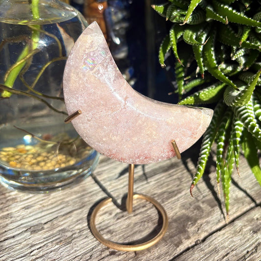 Brazilian Pink Amethyst Moon on Stand - 104 grams
