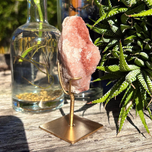Brazilian Reddish Pink Amethyst Druzy Freeform on Stand - 140 grams