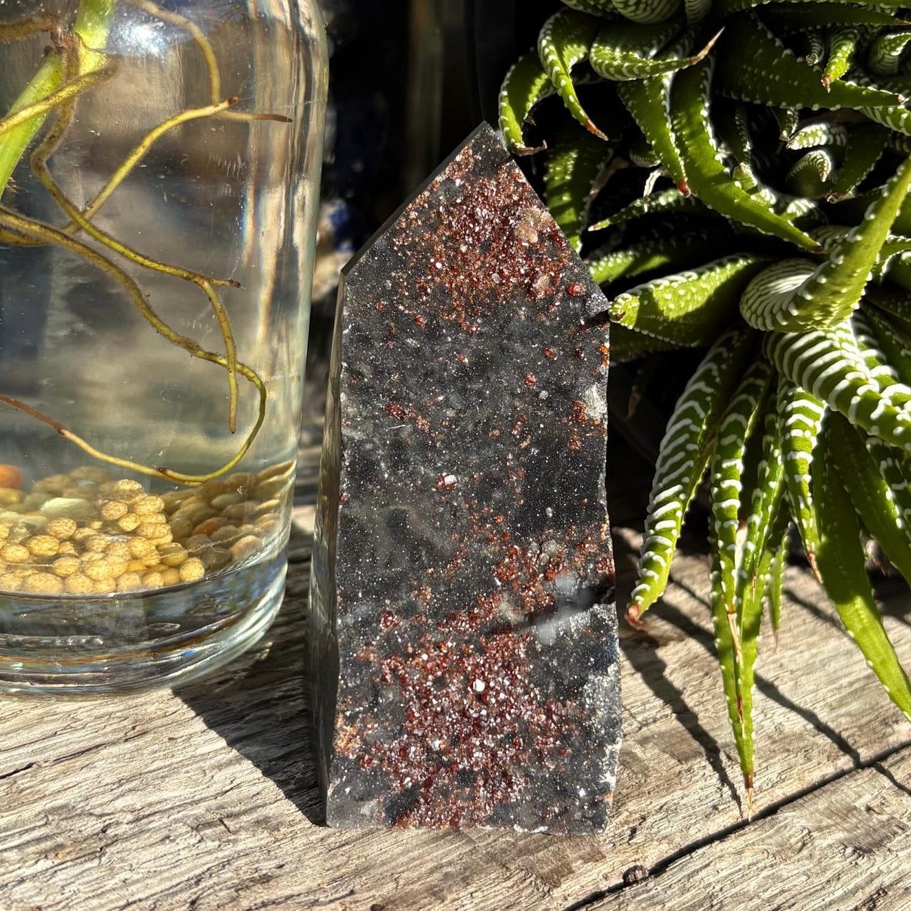 Natural Sphalerite and Garnet Druzy Tower - 171 grams / 8.5 cm