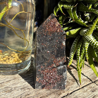 Natural Sphalerite and Garnet Druzy Tower - 171 grams / 8.5 cm