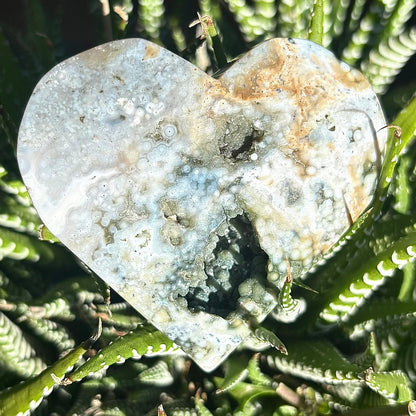 Ocean / Marine Jasper Druzy Heart on Stand - 95 grams / 7 x 6 cm