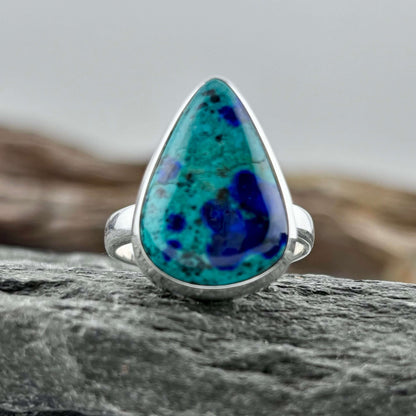 Teardrop Azurite Ring - Handmade - Sterling Silver .925 (SZ 8.5)