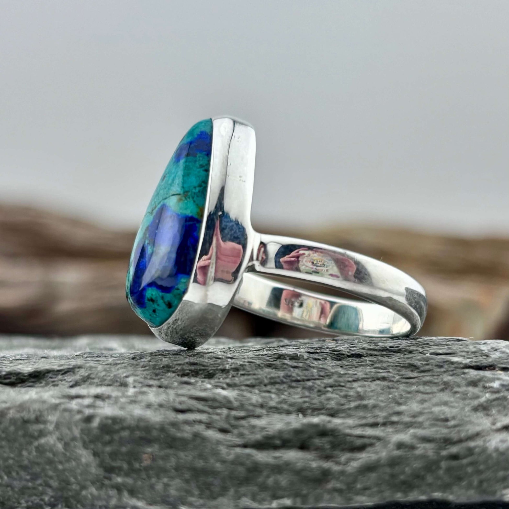 Teardrop Azurite Ring - Handmade - Sterling Silver .925 (SZ 8.5)