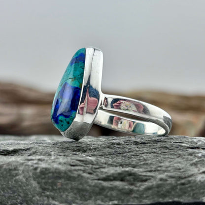 Teardrop Azurite Ring - Handmade - Sterling Silver .925 (SZ 8.5)