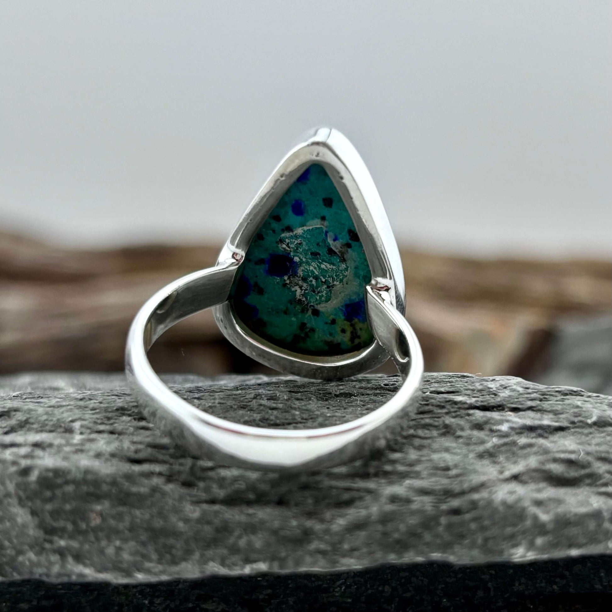 Teardrop Azurite Ring - Handmade - Sterling Silver .925 (SZ 8.5)