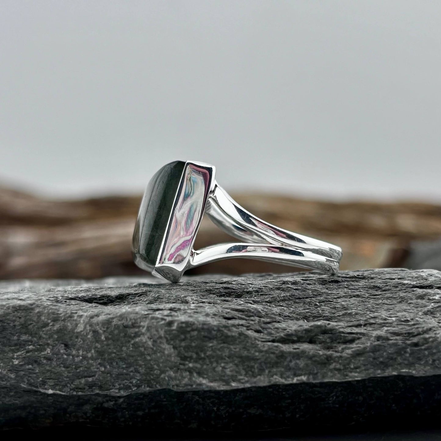 Blue Fire Labradorite Square set Ring Sz 8