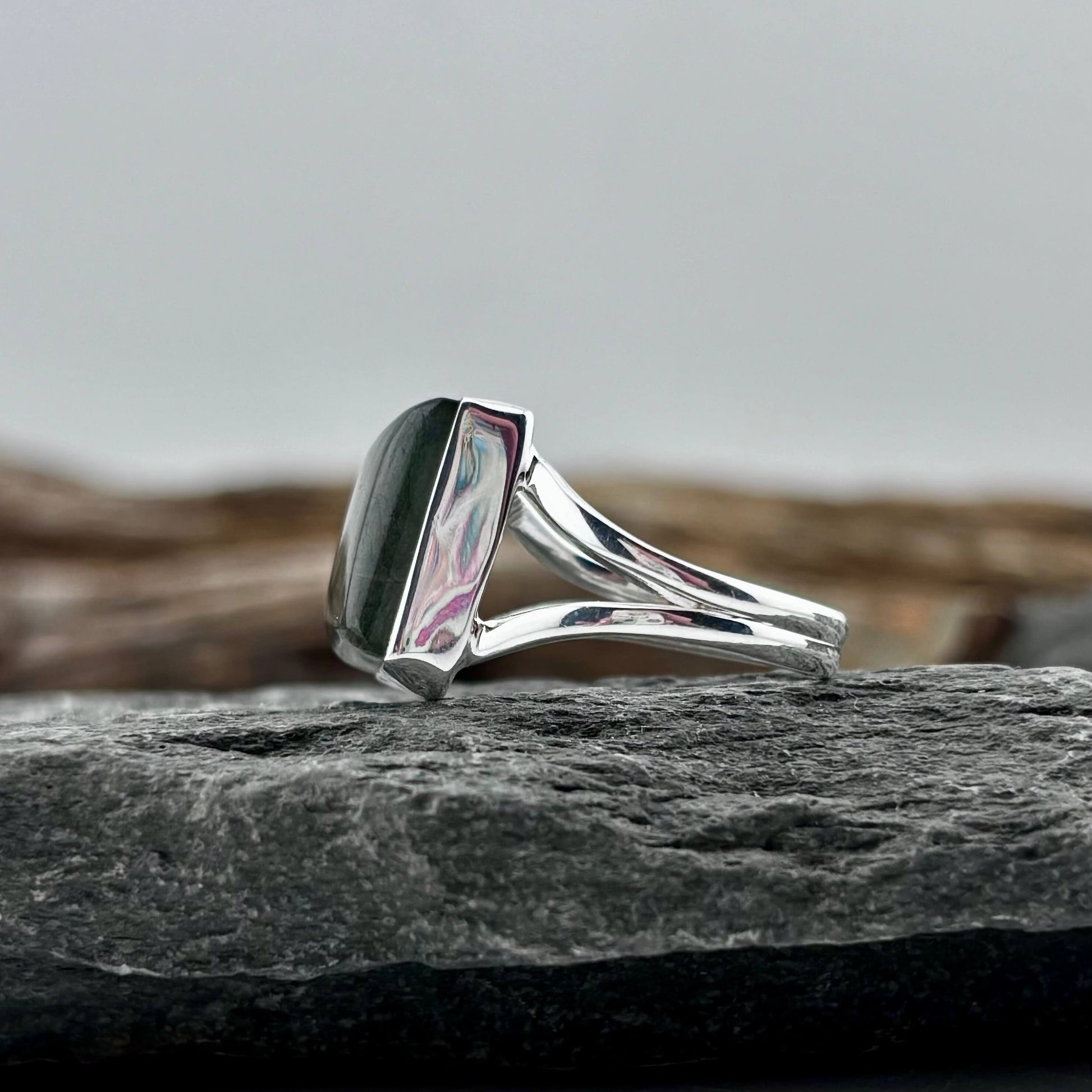 Blue Fire Labradorite Square set Ring Sz 8