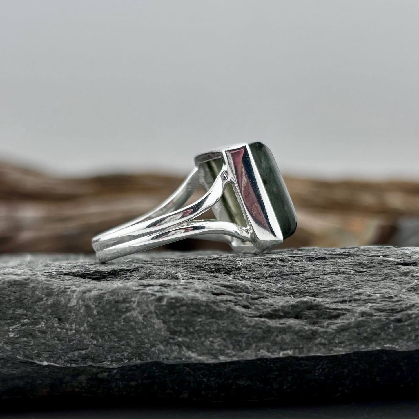 Blue Fire Labradorite Square set Ring Sz 8