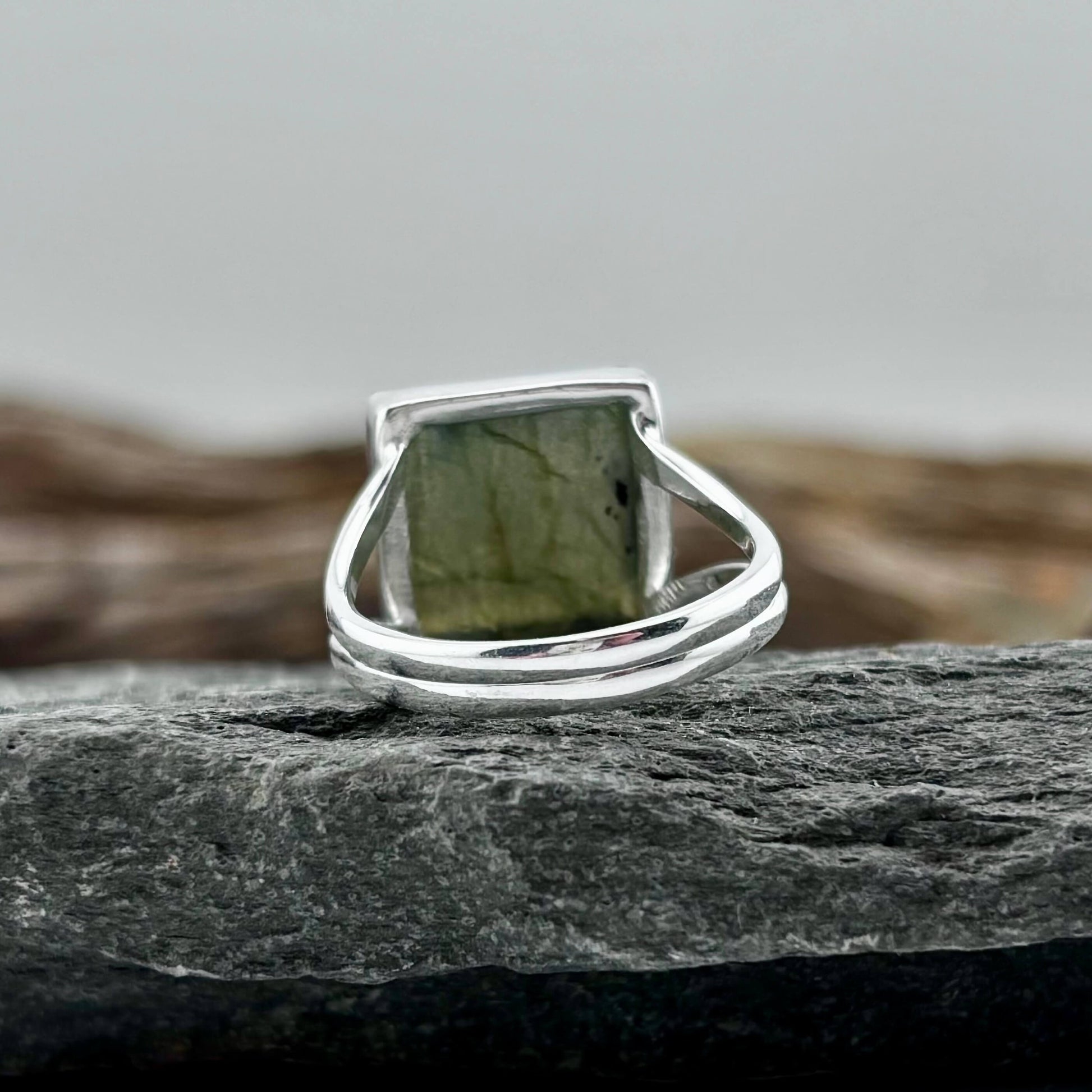 Blue Fire Labradorite Square set Ring Sz 8