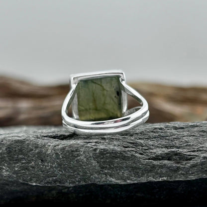 Blue Fire Labradorite Square set Ring Sz 8