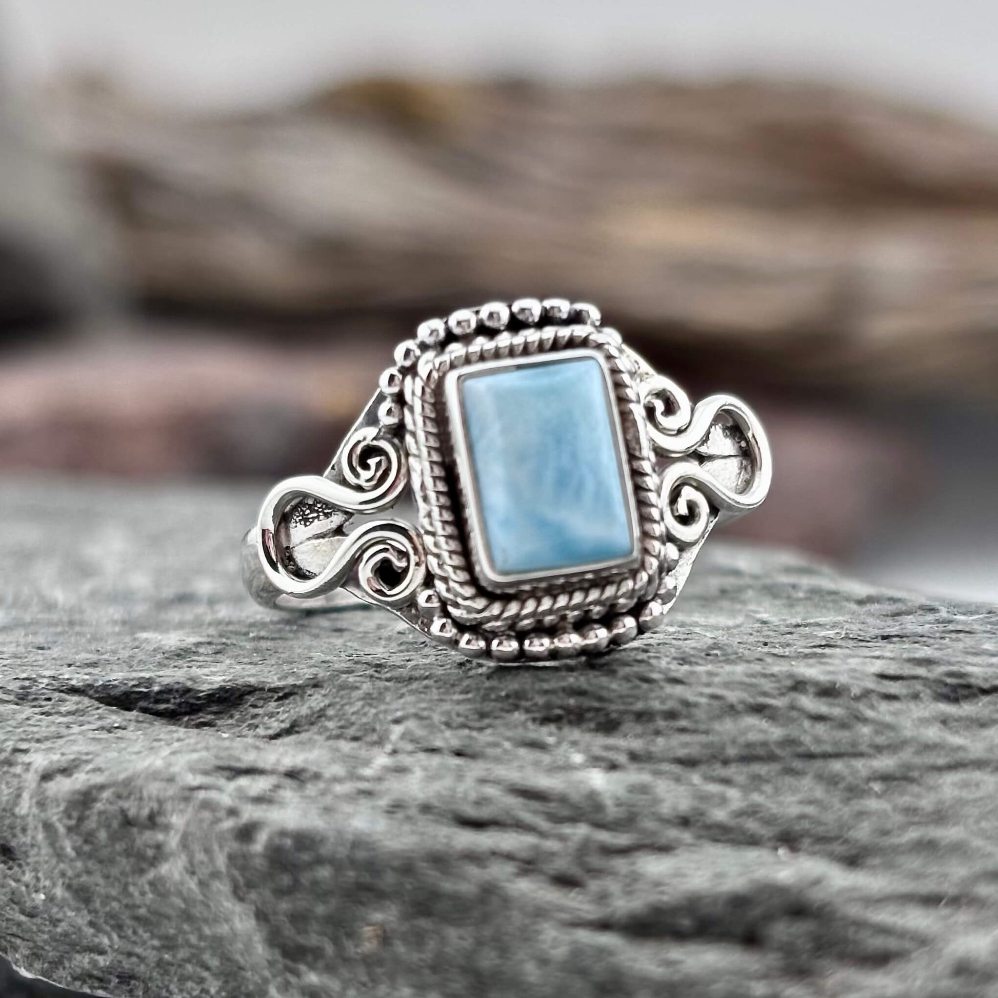 Larimar Ring - Handmade - Sterling Silver .925 (SZ 8)