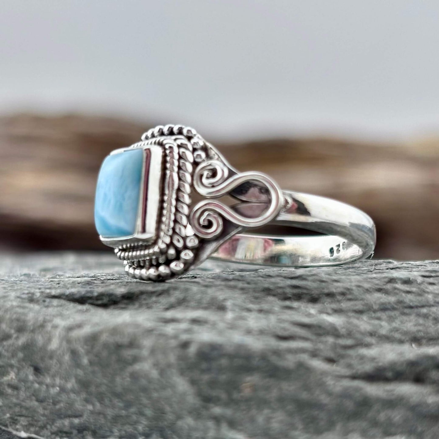 Larimar Ring - Handmade - Sterling Silver .925 (SZ 8)