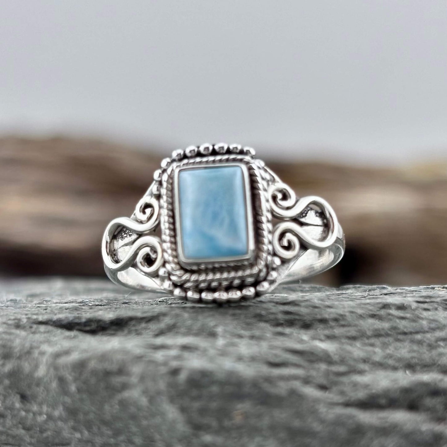 Larimar Ring - Handmade - Sterling Silver .925 (SZ 8)