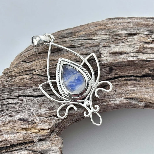 Moonstone Lotus Flower Sterling Silver .925 Pendant