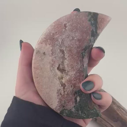 BIG Brazilian Pink Amethyst Moon with Jasper and Druzy - 358 grams