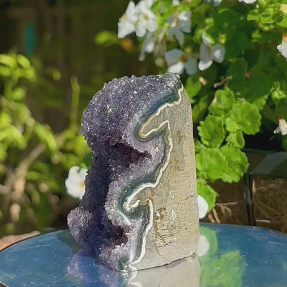 Brazilian Black Rainbow Amethyst Druzy w Agate Cut Base -  248 grams