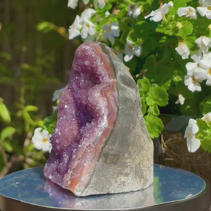 Brazilian Purple Rainbow Amethyst Druzy w Agate Cut Base -  624 grams