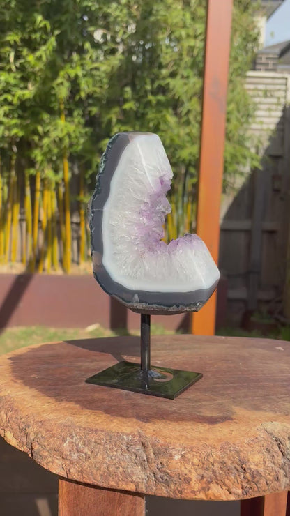 Unique Brazilian Amethyst on Agate Freeform Display Pc on stand - 1.2kgs