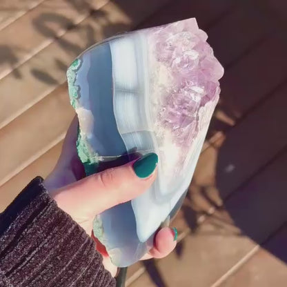 Unique Brazilian Amethyst on Agate Freeform Display Pc - 1 kgs / 2.2  lbs