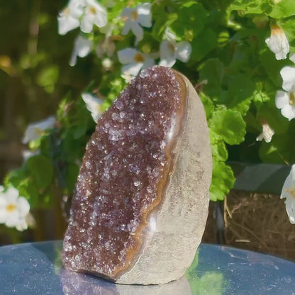 Brazilian Brown Rainbow Amethyst Druzy w Agate Cut Base -  239 grams
