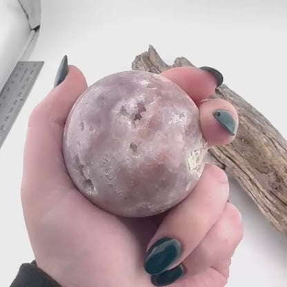 Unique Brazilian Pink / Lavender Amethyst Sphere w Druzy w stand - 204 grams / 5.7 cms
