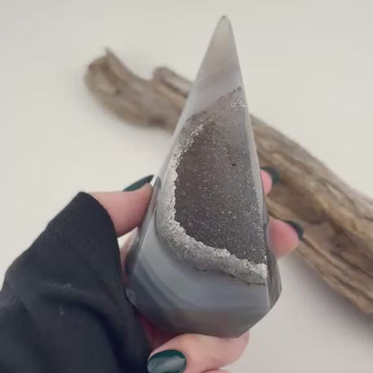 Brazilian Black Agate Druzy Tower Geode Freeform - 250 grams