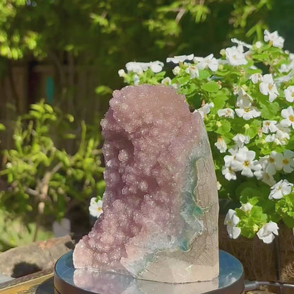 Brazilian Peach Purple Rainbow Amethyst Bubble Druzy w Agate Cut Base -  1.1kg