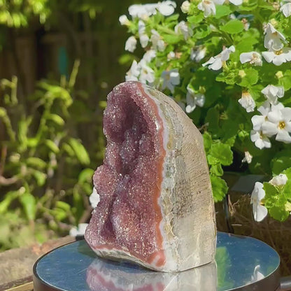 Brazilian Rainbow Raspberry Amethyst Druzy Cut Base -  626 grams