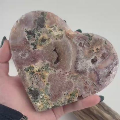 BIG Brazilian Pink Amethyst Heart w Lavender Coloration and Jasper - 472 grams