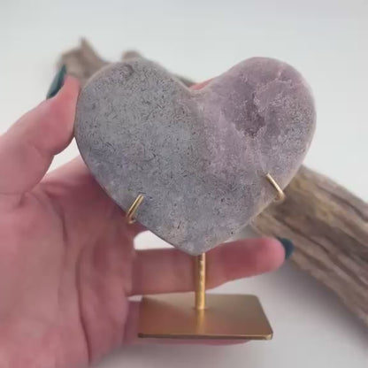 Brazilian Pink Amethyst Heart on Stand - 284 grams
