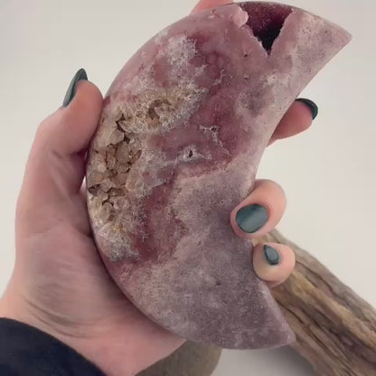 Stunning BIG Brazilian Pink Amethyst Moon w Raspberry & Purple Druzy - 506 grams