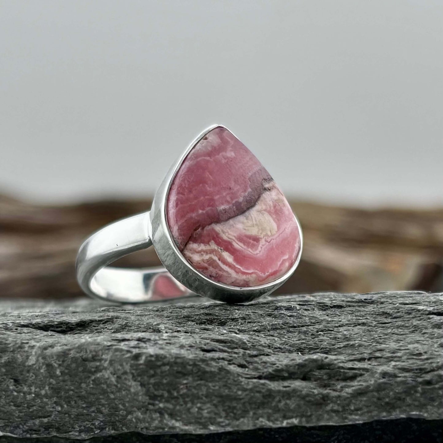 Rhodochrosite Ring - Handmade - Sterling Silver .925 (SZ 10)