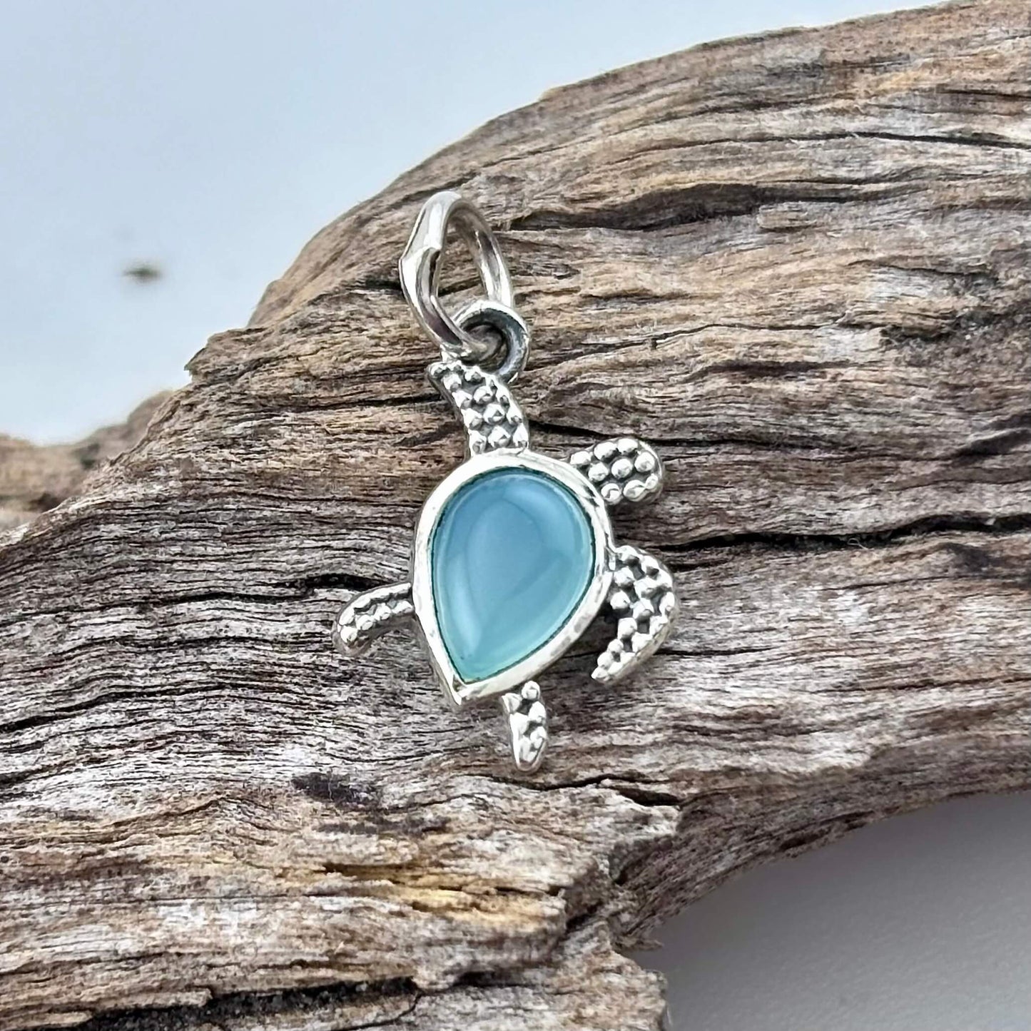 Chalcedony Turtle Pendant Sterling Silver .925